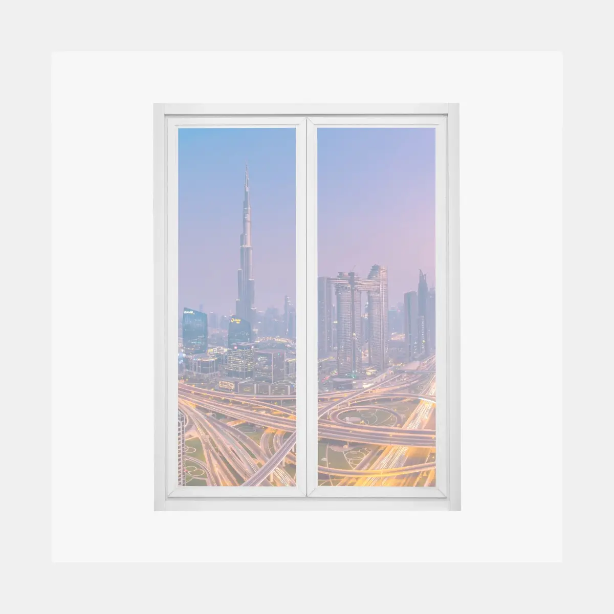 Fensteraufkleber panoramablick auf Dubai bei dämmerung – Pixers®