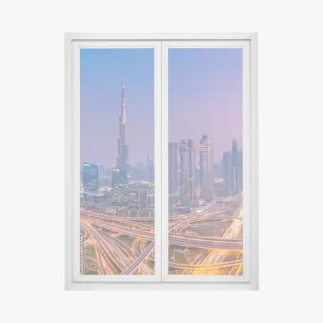 Fensteraufkleber panoramablick auf Dubai bei dämmerung – Pixers®