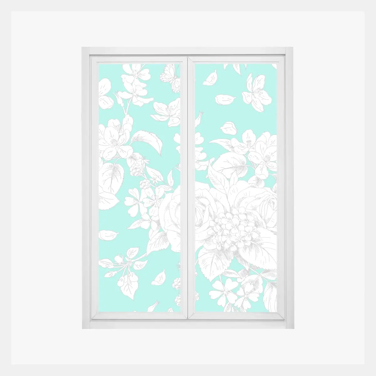Fensteraufkleber türkis floral muster mit blumen – Pixers®