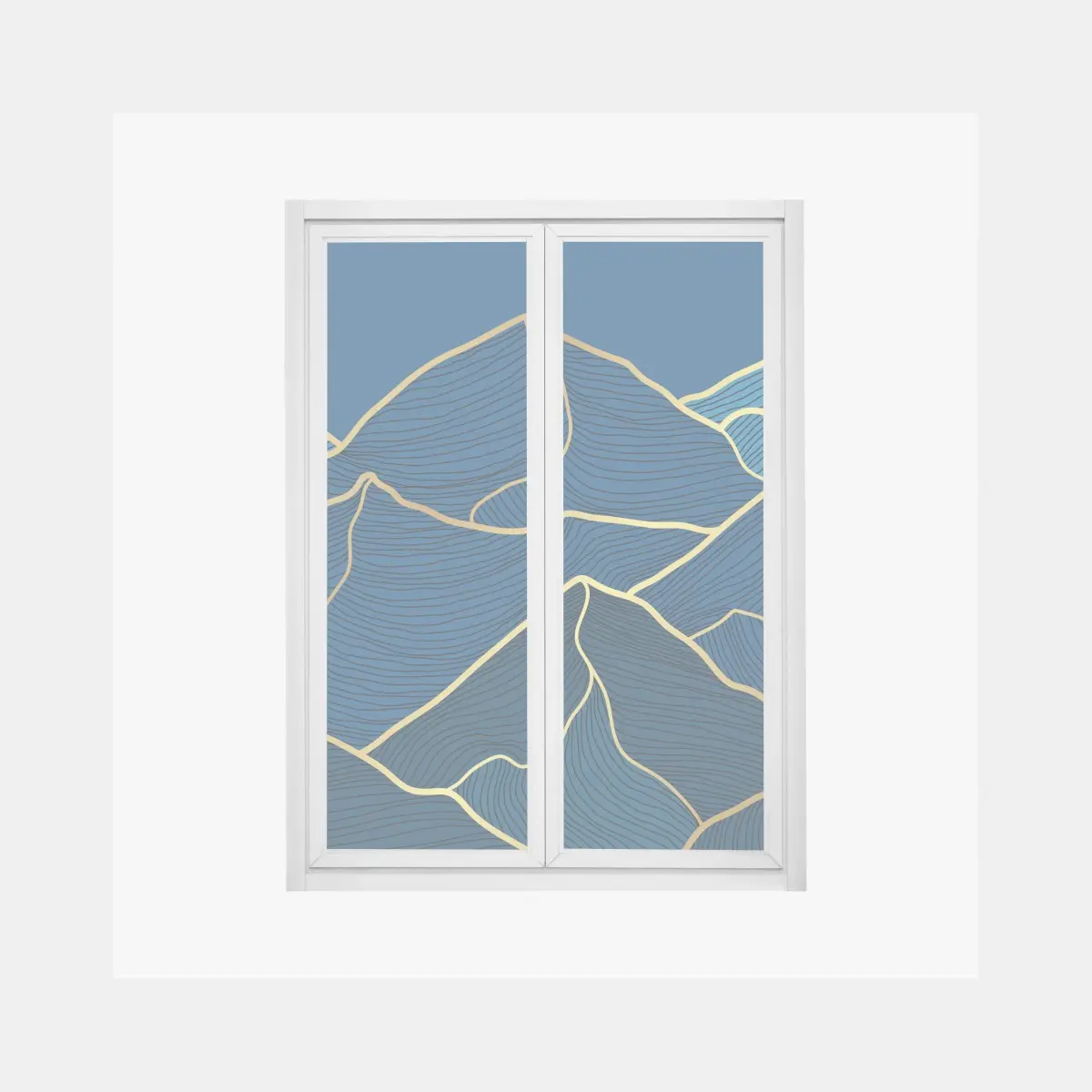 Fensteraufkleber goldene linien berglandschaft auf dunkelblauem hintergrund – Pixers®