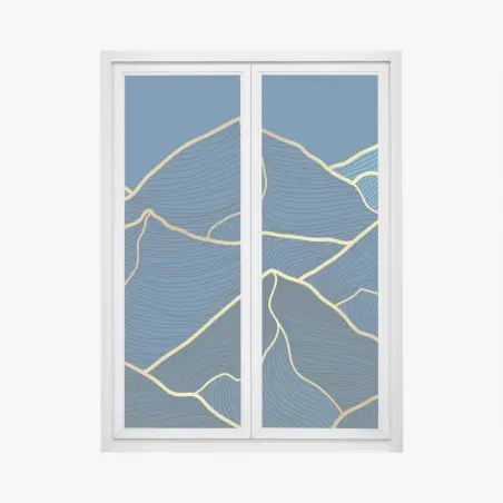 Fensteraufkleber goldene linien berglandschaft auf dunkelblauem hintergrund – Pixers®