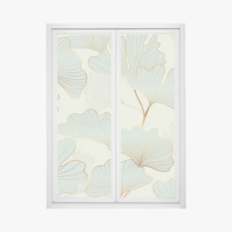 Fensteraufkleber pastell ginkgo blättermuster mit goldakzenten