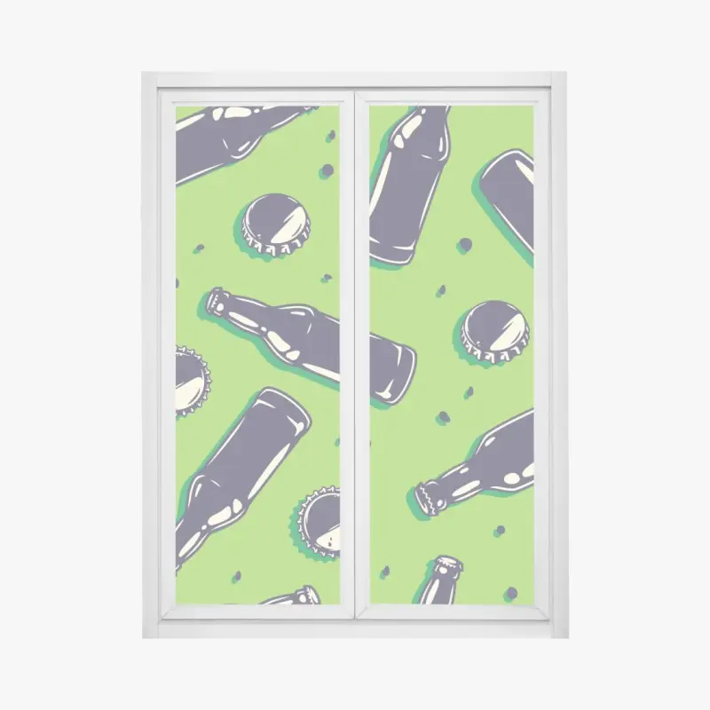 Fensteraufkleber grünes pop-art-muster mit bierflaschen und kronkorken