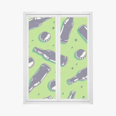 Fensteraufkleber grünes pop-art-muster mit bierflaschen und kronkorken – Pixers®