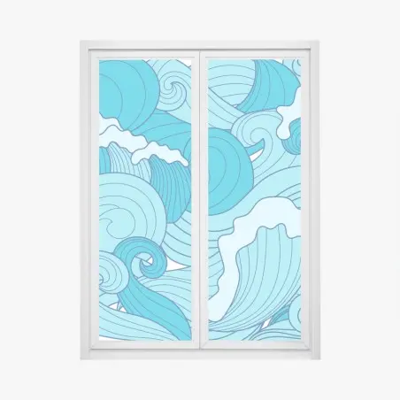 Fensteraufkleber blaue ozeanwellen illustration – Pixers®