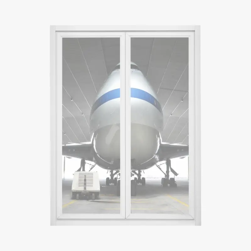 Fensteraufkleber frachter im hangar - frontansicht des jets