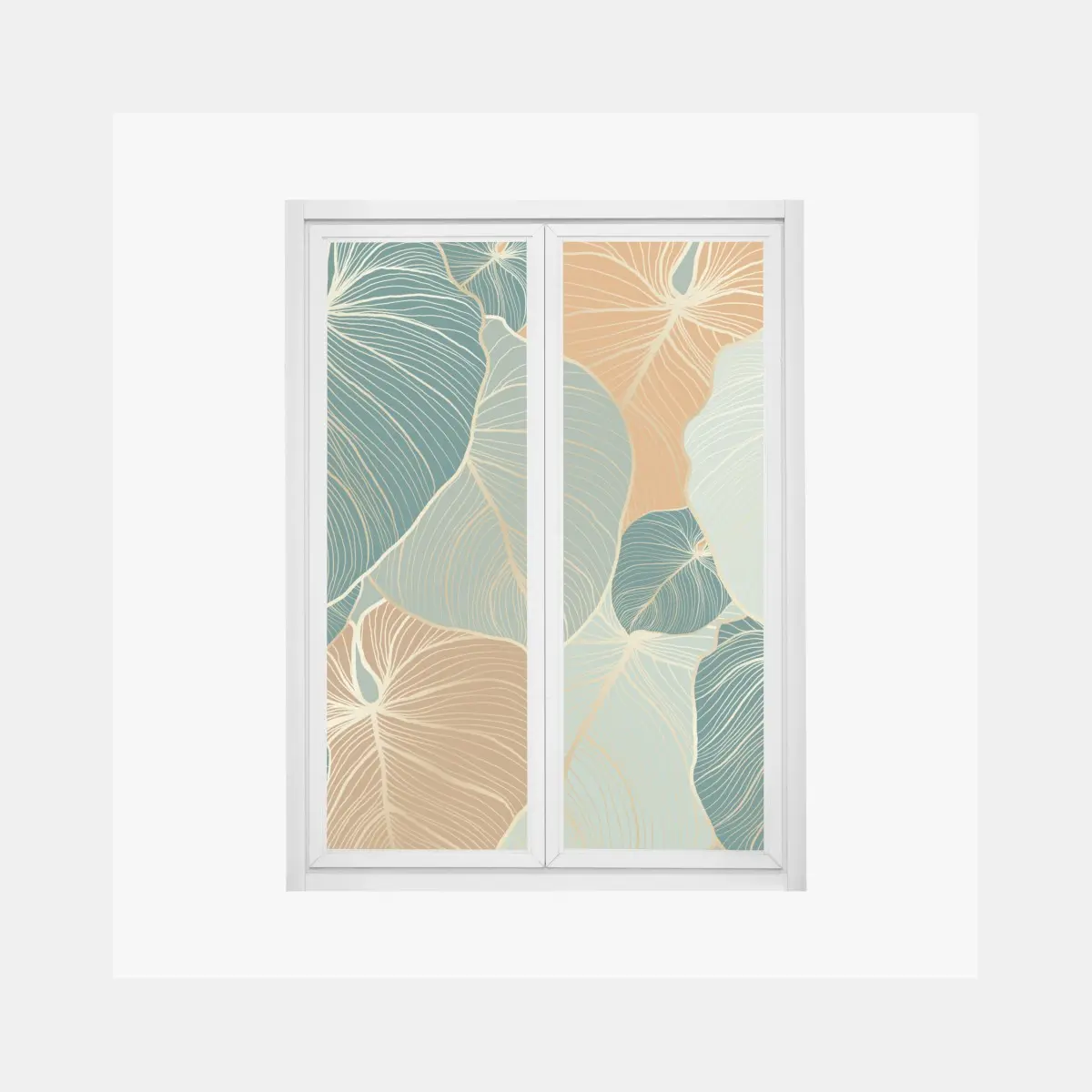 Fensteraufkleber türkis-goldenes botanisches blättermuster – Pixers®