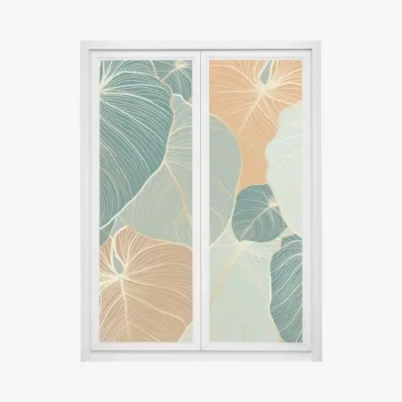 Fensteraufkleber türkis-goldenes botanisches blättermuster – Pixers®