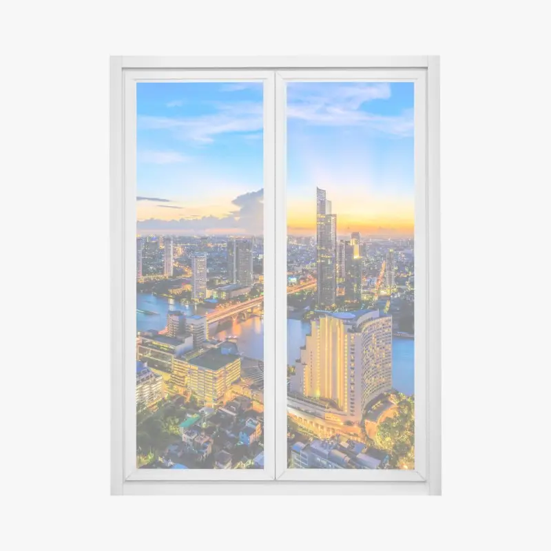 Fensteraufkleber lebendige stadtskyline bei dämmerung