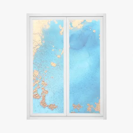 Fensteraufkleber blau-gold abstrakte ozeantextur – Pixers®