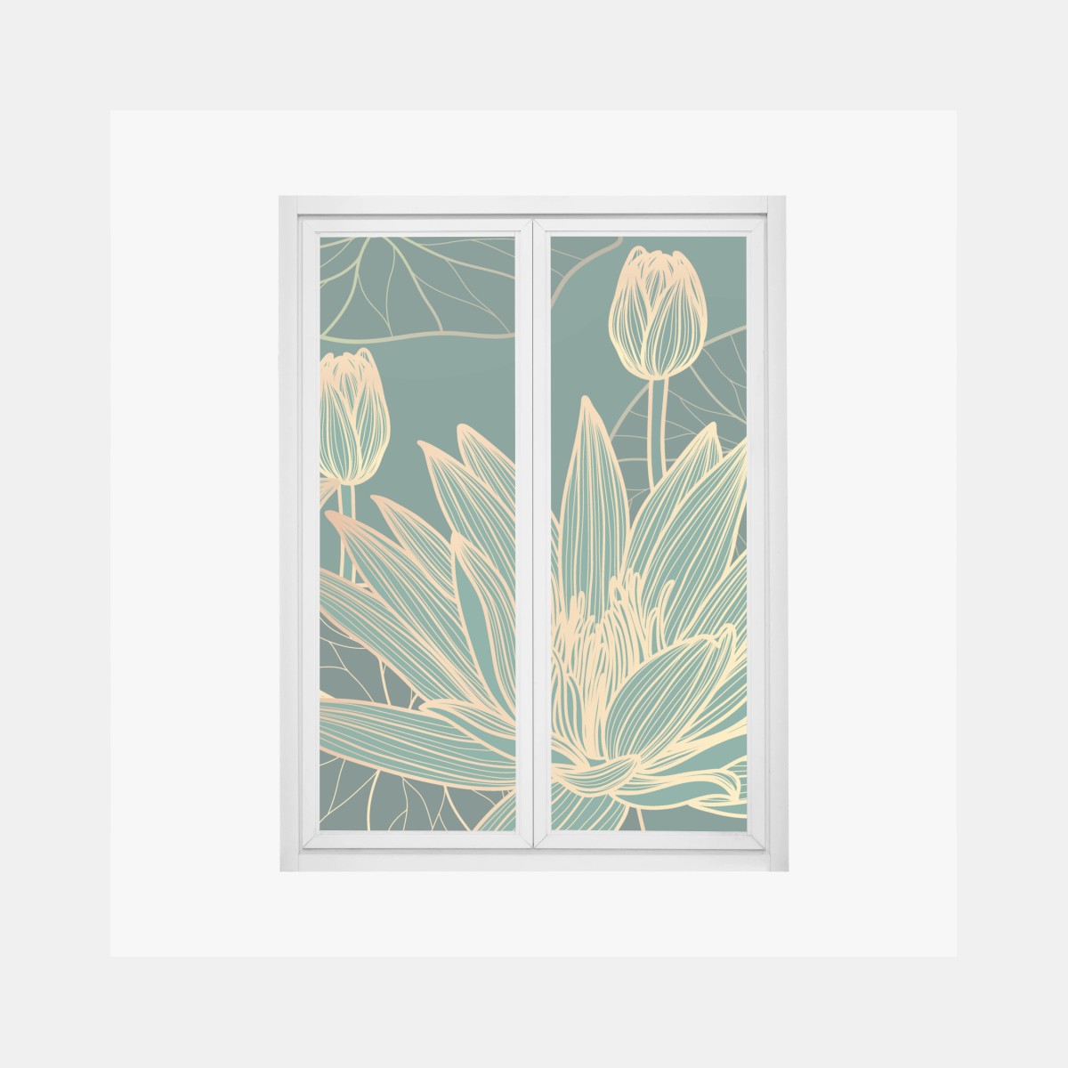 Fensteraufkleber goldene lotosblüten auf grünem hintergrund – Pixers®