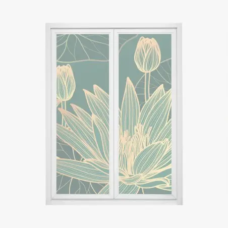 Fensteraufkleber goldene lotosblüten auf grünem hintergrund – Pixers®