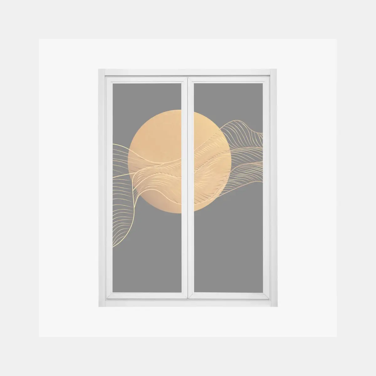 Fensteraufkleber goldene wellen auf schwarzem grund — abstrakte komposition – Pixers®