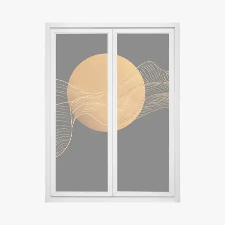 Fensteraufkleber goldene wellen auf schwarzem grund — abstrakte komposition – Pixers®