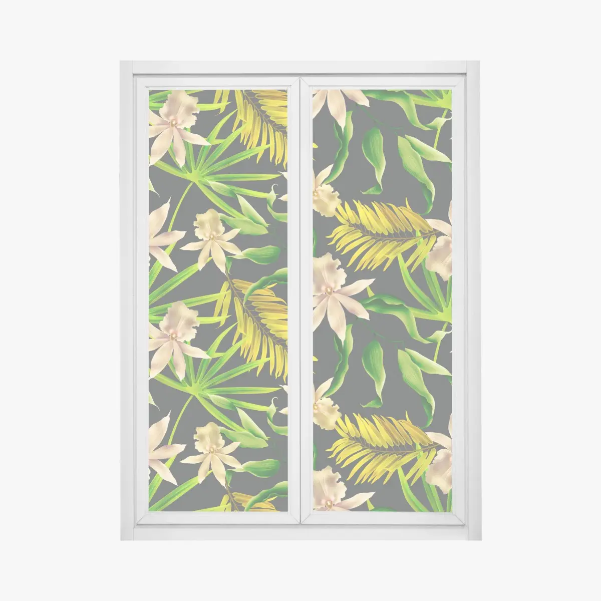 Fensteraufkleber tropisches orchideenmuster auf dunklem hintergrund – Pixers®