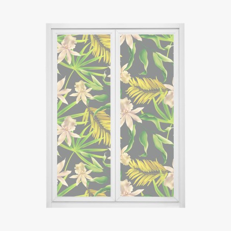 Fensteraufkleber tropisches orchideenmuster auf dunklem hintergrund – Pixers®