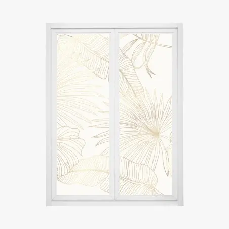 Fensteraufkleber goldene tropische blätter auf beigem hintergrund – Pixers®