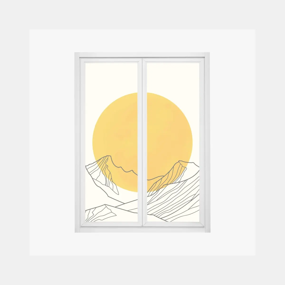 Fensteraufkleber goldene sonne über minimalistischen bergen – Pixers®