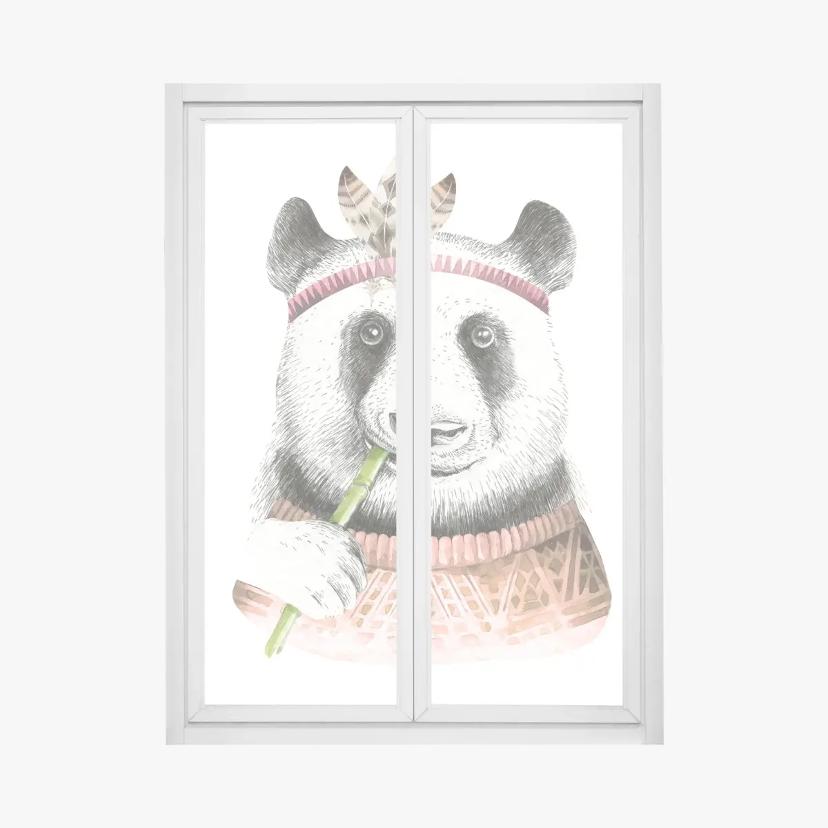 Fensteraufkleber boho aquarell-panda mit federn – Pixers®