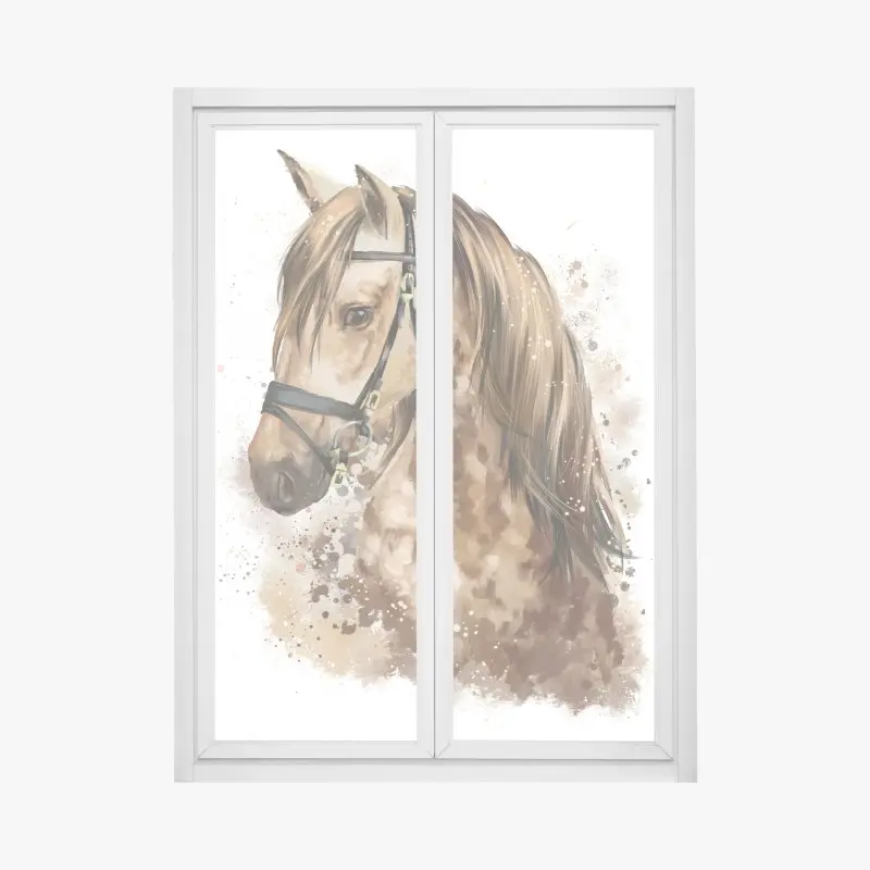 Fensteraufkleber aquarellportrait eines braunen pferdes