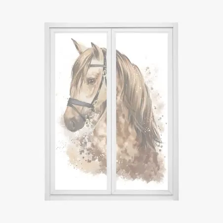 Fensteraufkleber aquarellportrait eines braunen pferdes – Pixers®