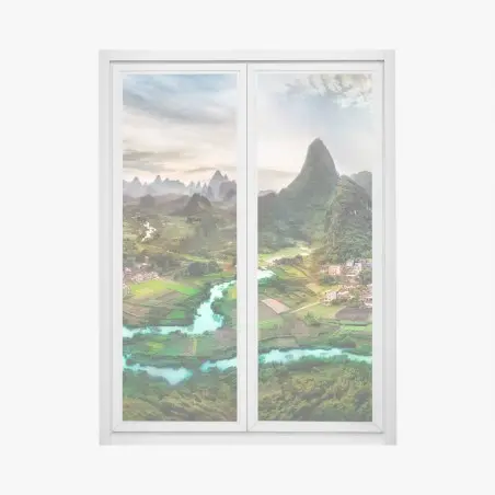 Fensteraufkleber smaragdfluss zwischen karsthügeln panorama – Pixers®