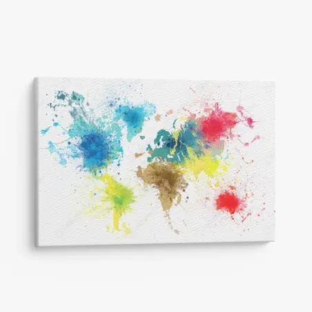 Leinwandbild bunte weltkarte mit farbspritzern – Pixers®