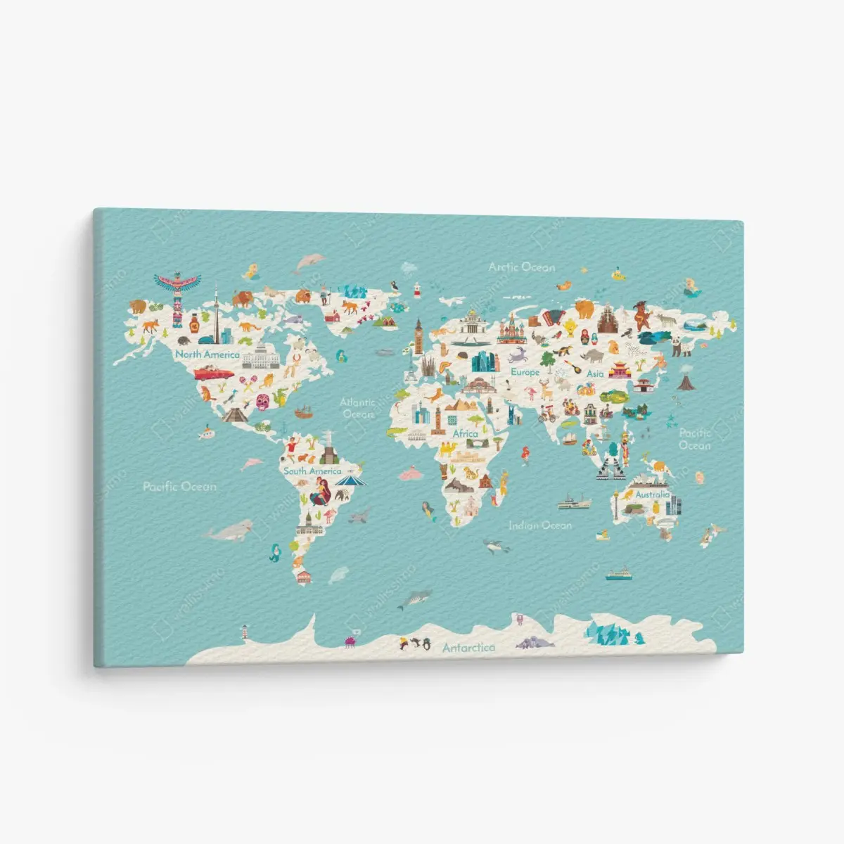 Leinwandbild bunte illustrierte weltkarte für kinder – Pixers®