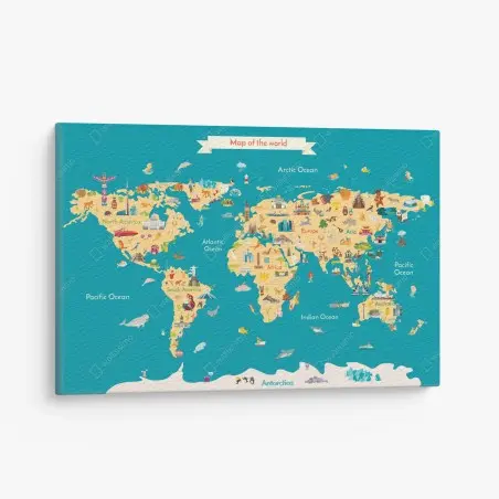 Leinwandbild bunte illustrierte weltkarte für kinder – Pixers®
