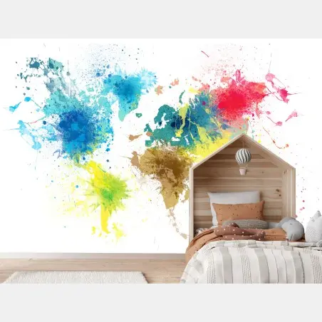 Fototapete bunte weltkarte mit farbspritzern – Pixers®