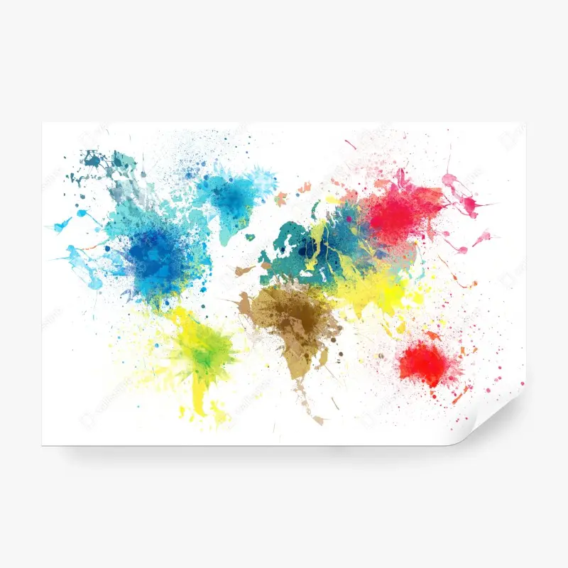 Fototapete bunte weltkarte mit farbspritzern