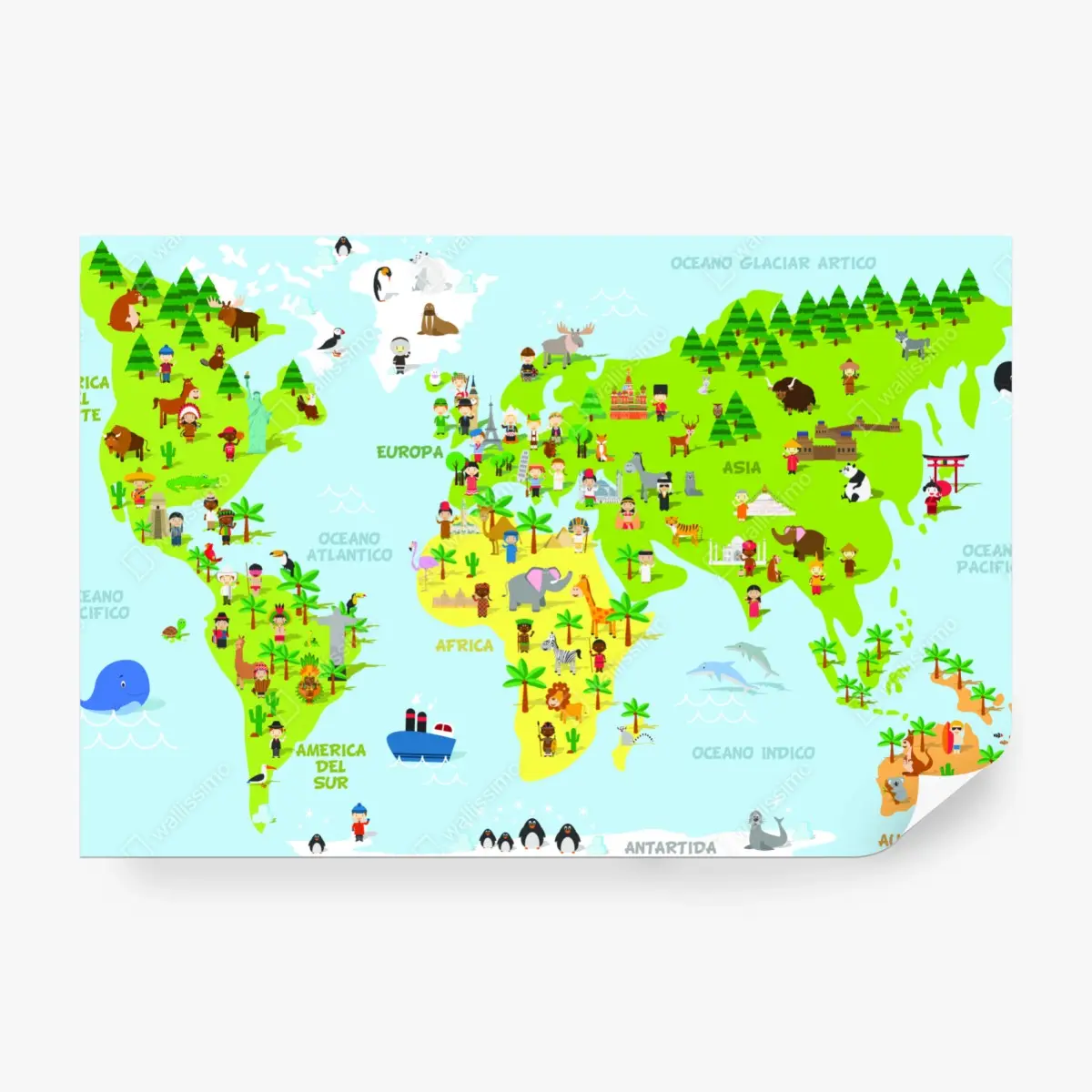 Fototapete bunte illustrierte weltkarte für kinder – Pixers®