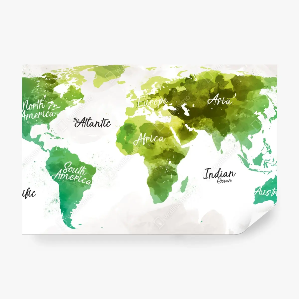 Fototapete grüne aquarell-weltkarte – Pixers®