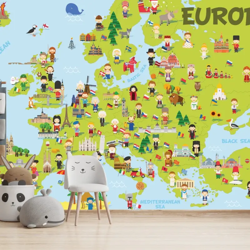 Fototapete illustrierte Europa karte für kinder