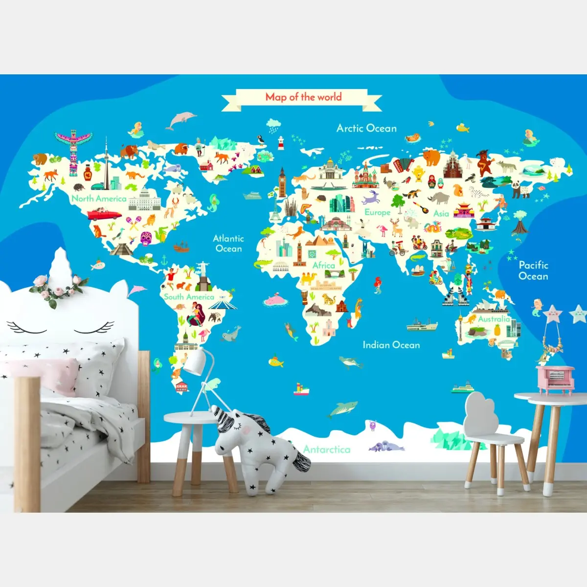 Fototapete bunte illustrierte weltkarte für kinder – Pixers®