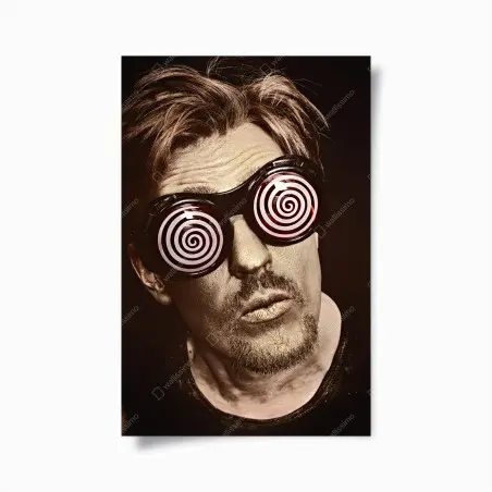 Poster hypnotisches portrait mit spiralförmigen brillengläsern – Pixers®
