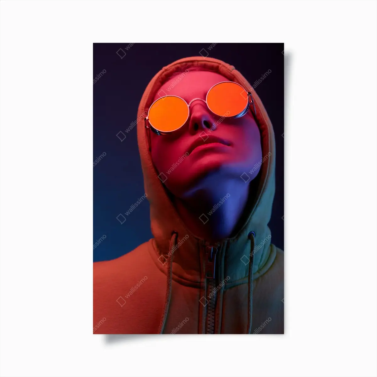 Poster neon-porträt mit runden sonnenbrillen – Pixers®