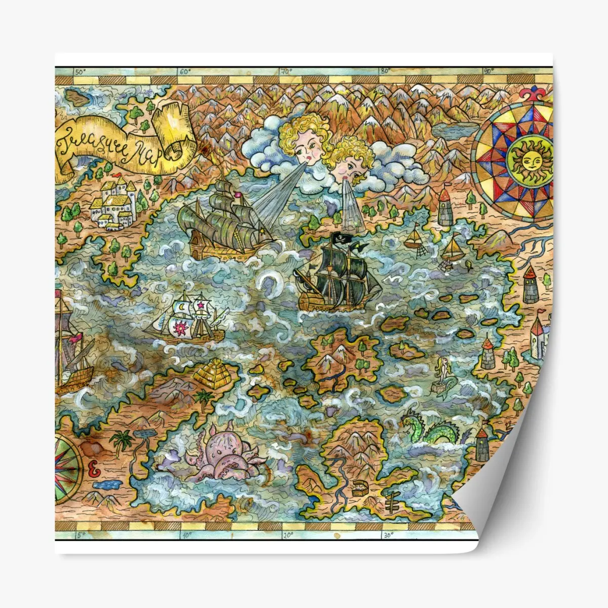 Repositionierbarer Aufkleber verspielte schatzkarte aquarellillustration – Pixers®