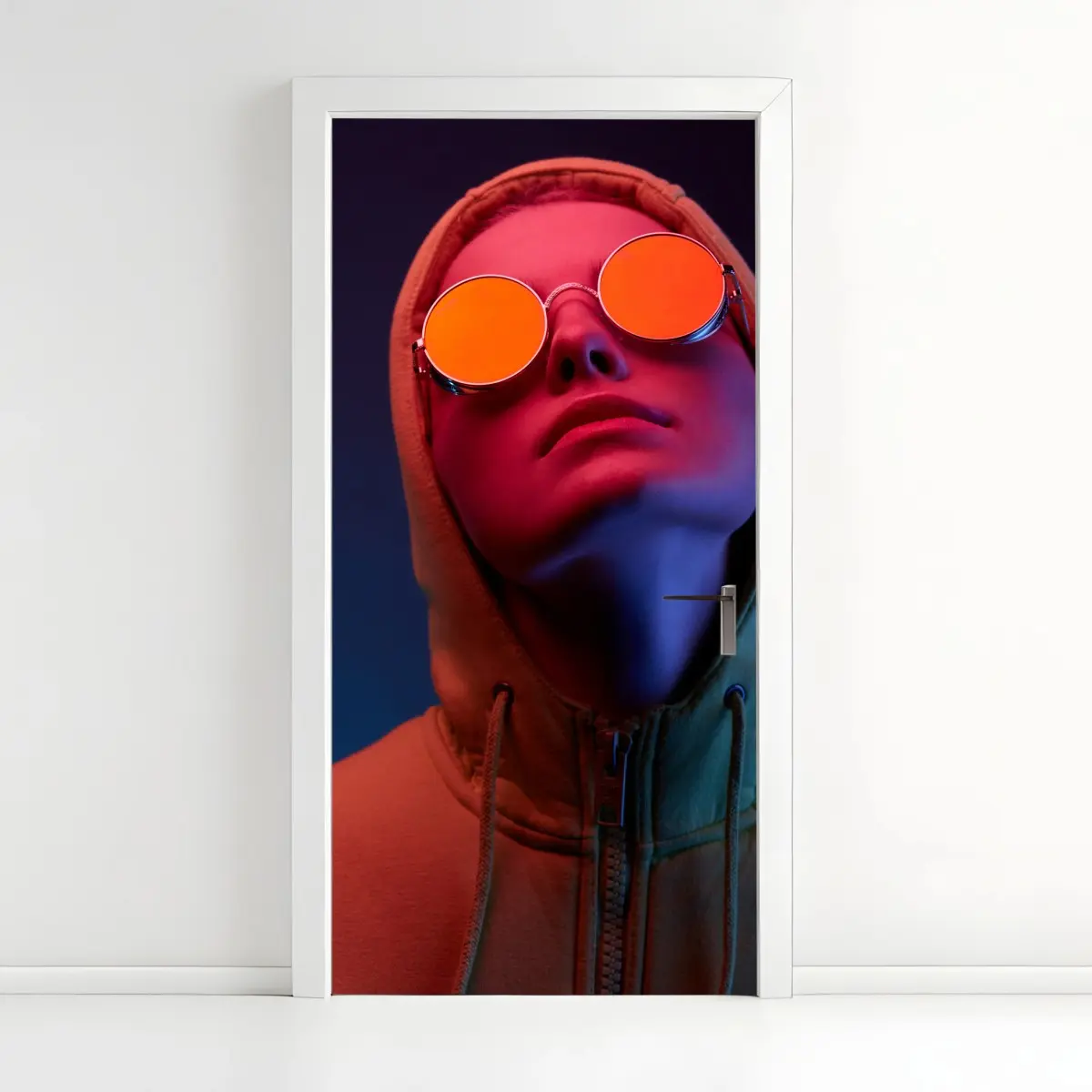 Türaufkleber neon-porträt mit runden sonnenbrillen – Pixers®