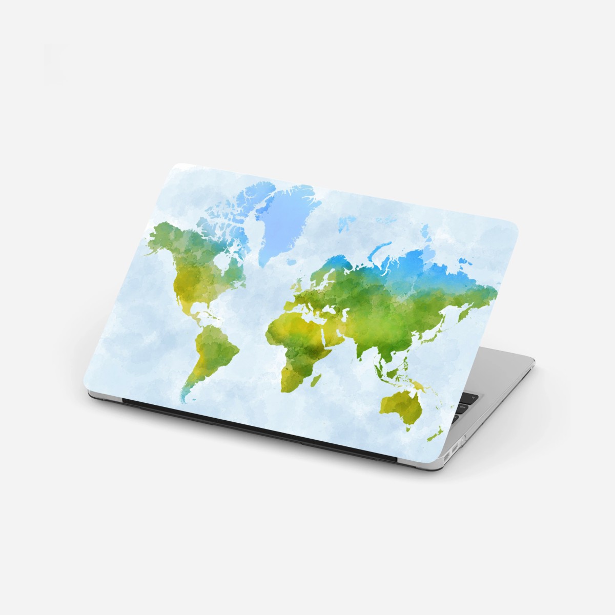 Laptop-Aufkleber aquarell-weltkarte in grün und blau – Pixers®