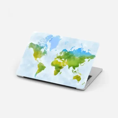 Laptop-Aufkleber aquarell-weltkarte in grün und blau – Pixers®