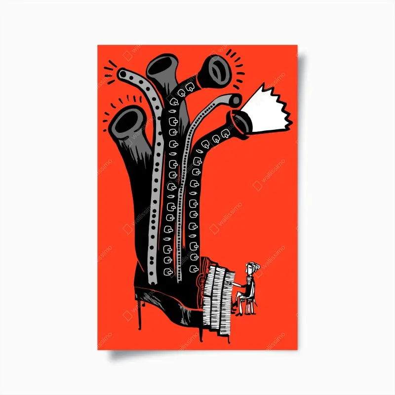 Poster surrealistisches klavierschuh-motiv