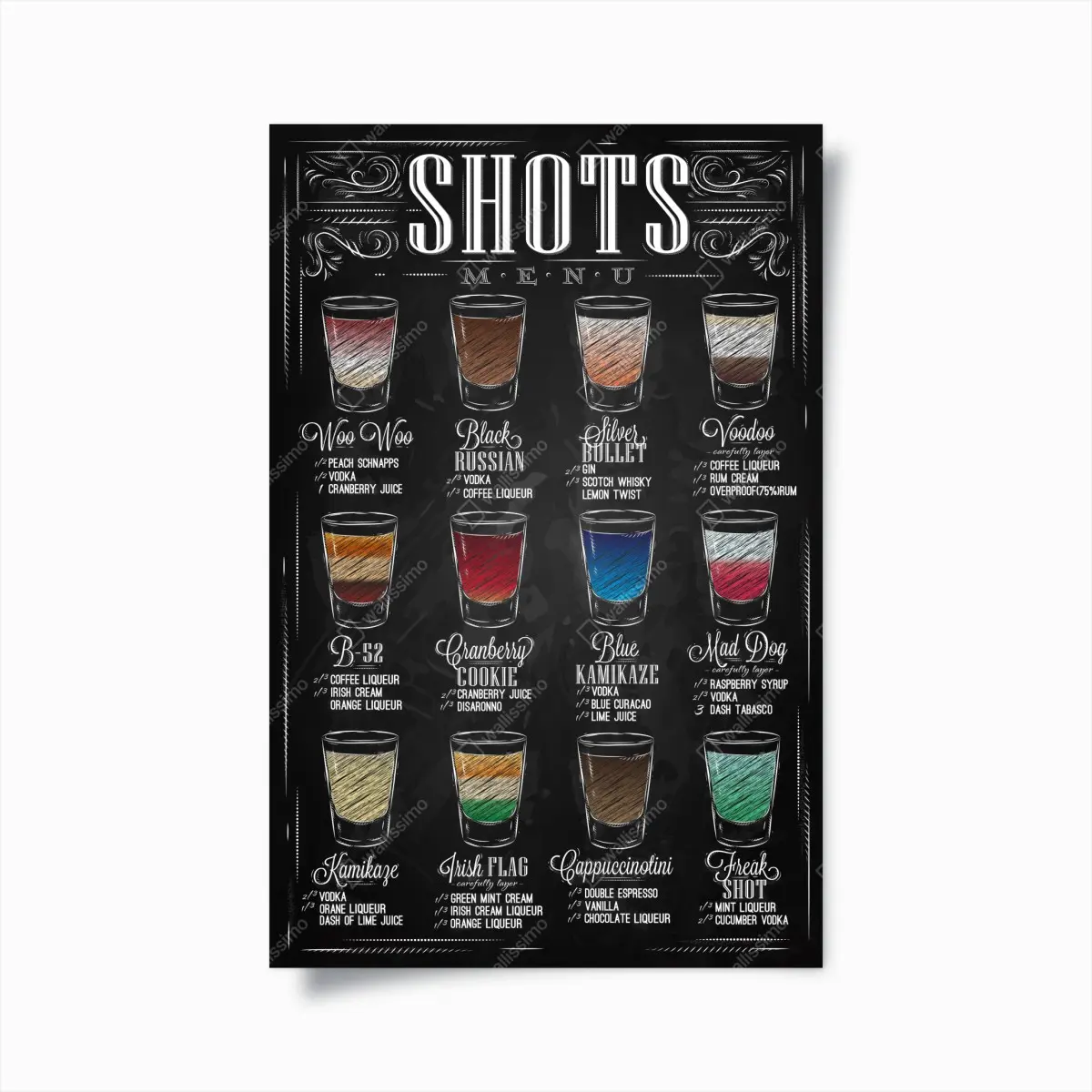 Poster vintage kreidetafel shots menü – Pixers®