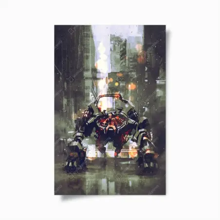 Poster futuristischer mech in neonstadt – Pixers®