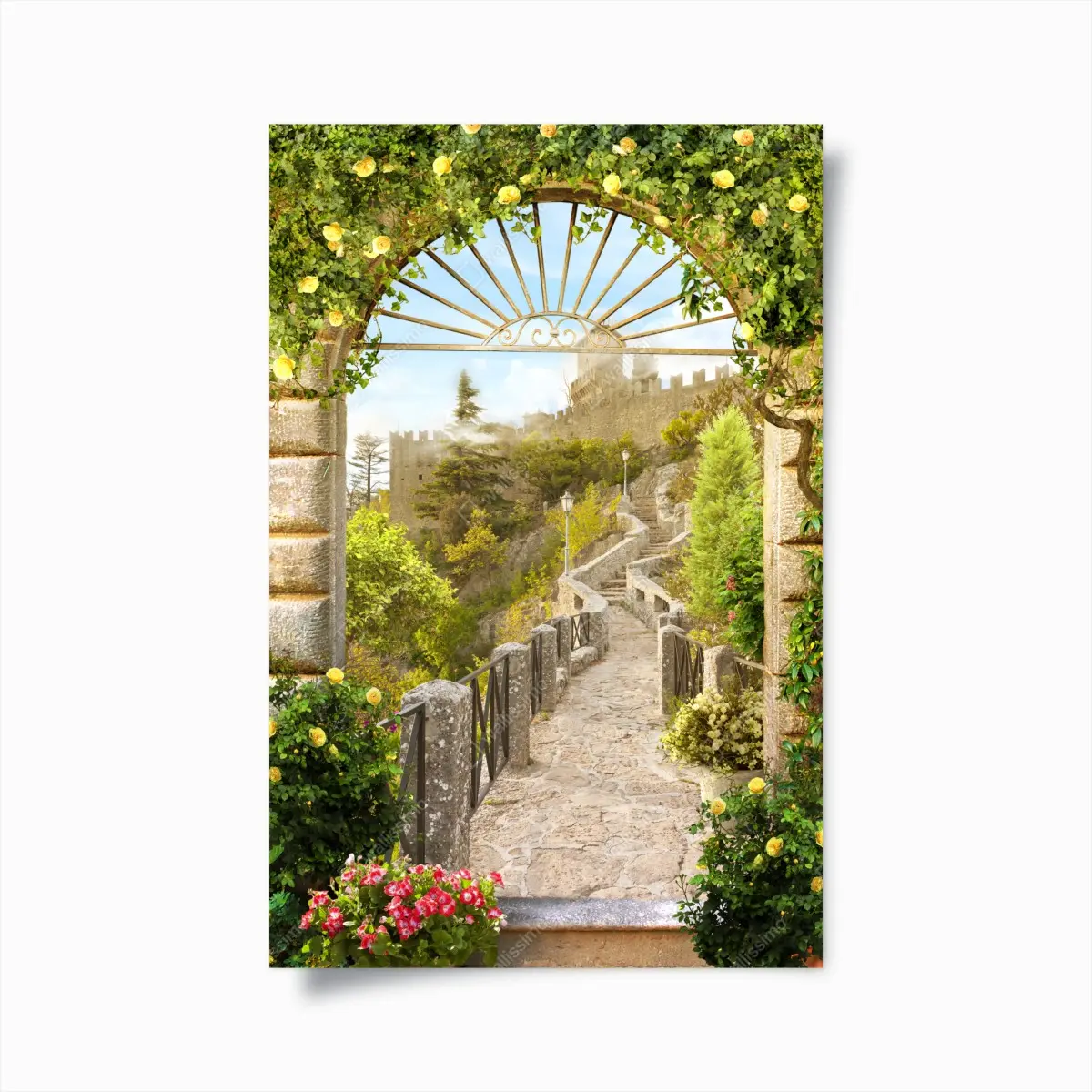 Poster sonniger gartenweg zum schloss – Pixers®
