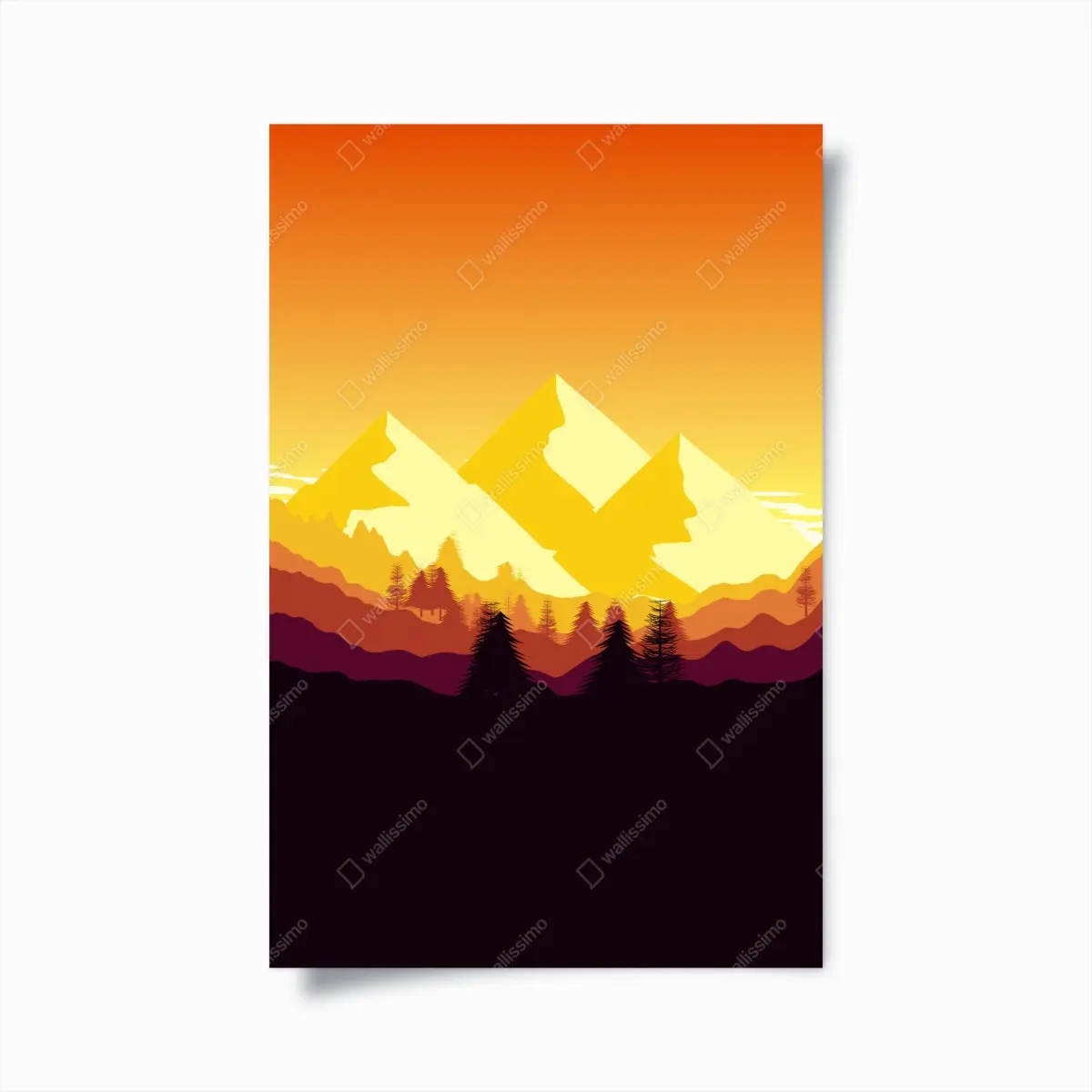 Poster goldener sonnenuntergang über bergen – Pixers®