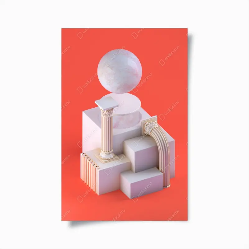 Poster marmorkugel und klassische säulen auf orange