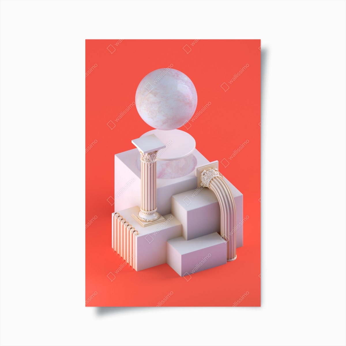 Poster marmorkugel und klassische säulen auf orange – Pixers®