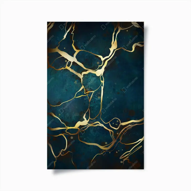 Poster türkis und gold abstrakt mit goldenen adern