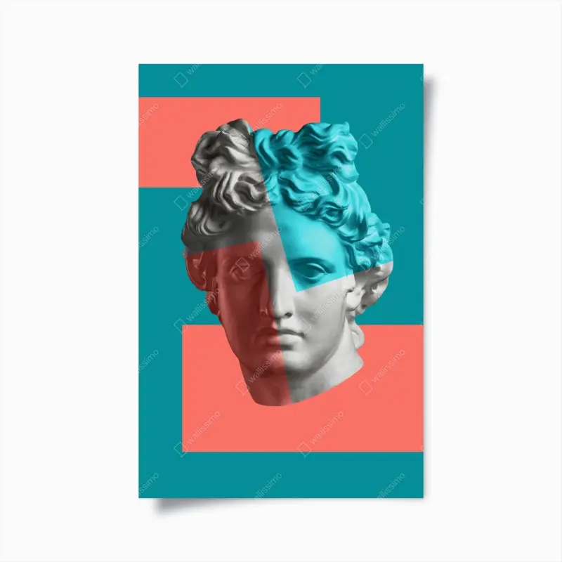 Poster duotone klassische büste im collage-stil